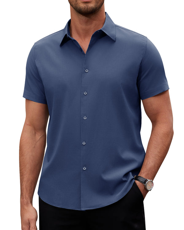 Alimens & Gentle Men's Short Sleeve Dress Shirts Stretch Regular Fit