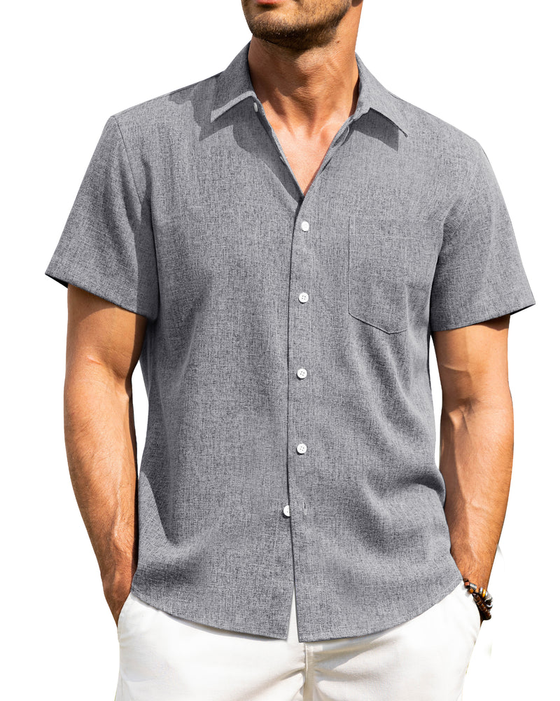 Alimens & Gentle Mens Linen Shirts Short Sleeve Button Down Shirts Wrinkle Free