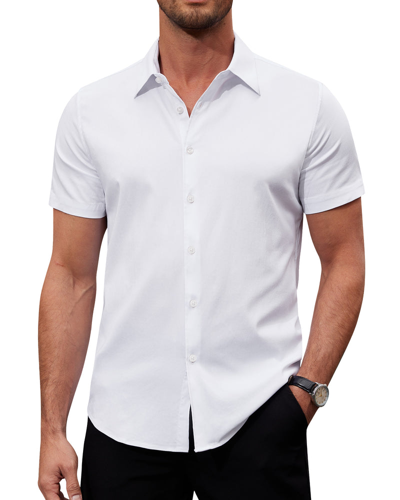 Alimens & Gentle Men's Short Sleeve Dress Shirts Stretch Regular Fit