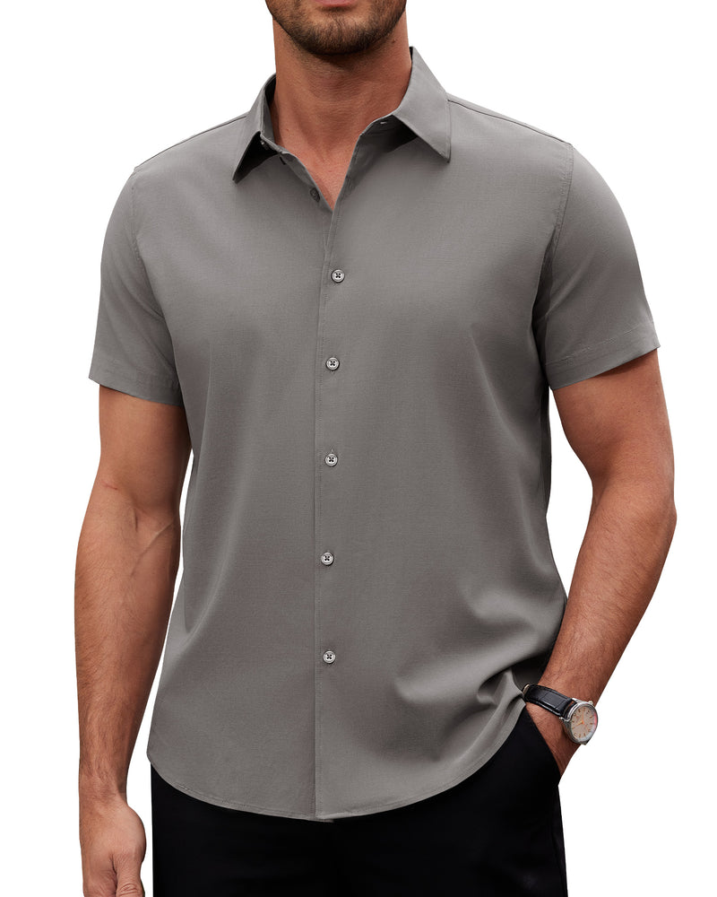 Alimens & Gentle Men's Short Sleeve Dress Shirts Stretch Regular Fit