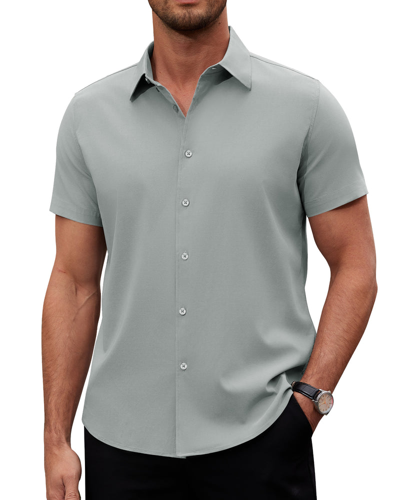 Alimens & Gentle Men's Short Sleeve Dress Shirts Stretch Regular Fit