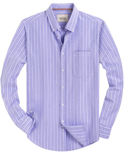 Men's Striped Oxford Shirt Long Sleeve Button Down Shirts with Pocket