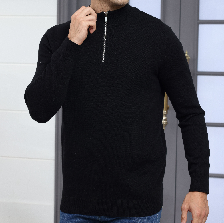 Alimens&Gentle 100% Cotton Trendy Long Sleeve Turtleneck Zip Sweater with Soft Polo Style Slim Fit