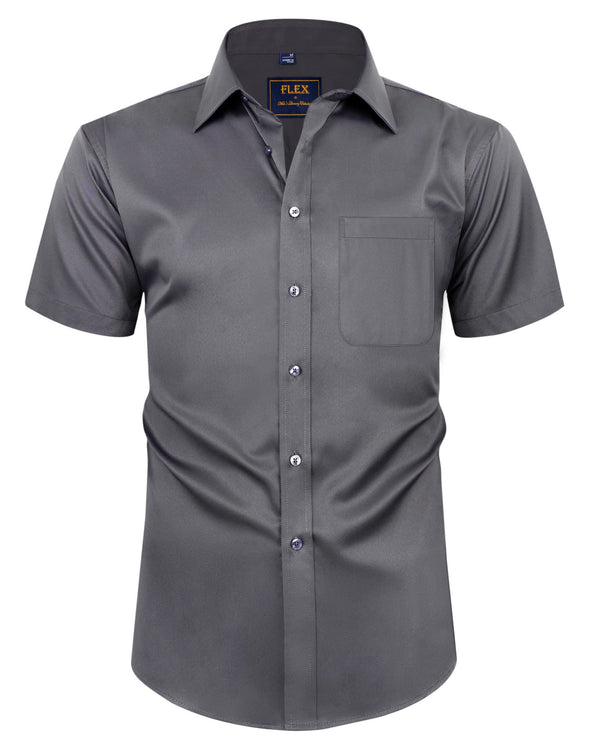 Mens Short Sleeve Dress Shirts Wrinkle Free Solid Casual Button Down Shirts with Pocket