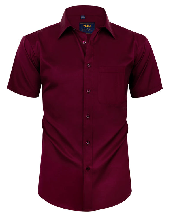 Mens Short Sleeve Dress Shirts Wrinkle Free Solid Casual Button Down Shirts with Pocket