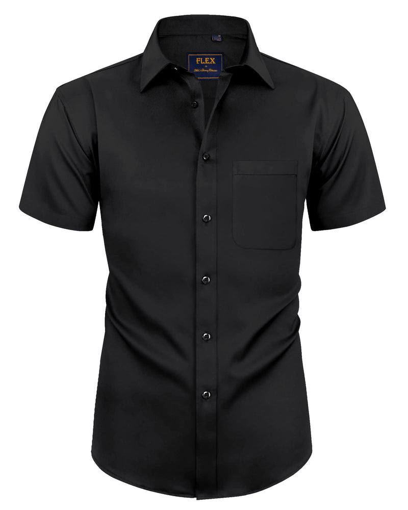 Mens Short Sleeve Dress Shirts Wrinkle Free Solid Casual Button Down Shirts with Pocket