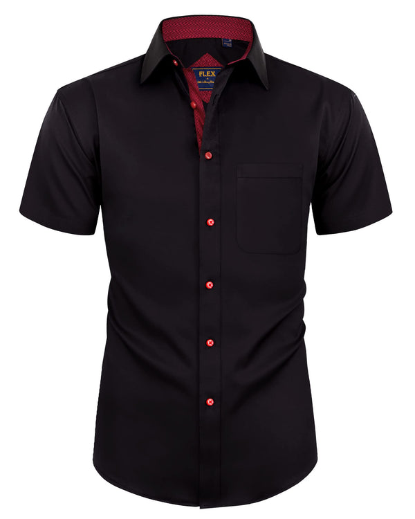 Mens Short Sleeve Dress Shirts Wrinkle Free Solid Casual Button Down Shirts with Pocket