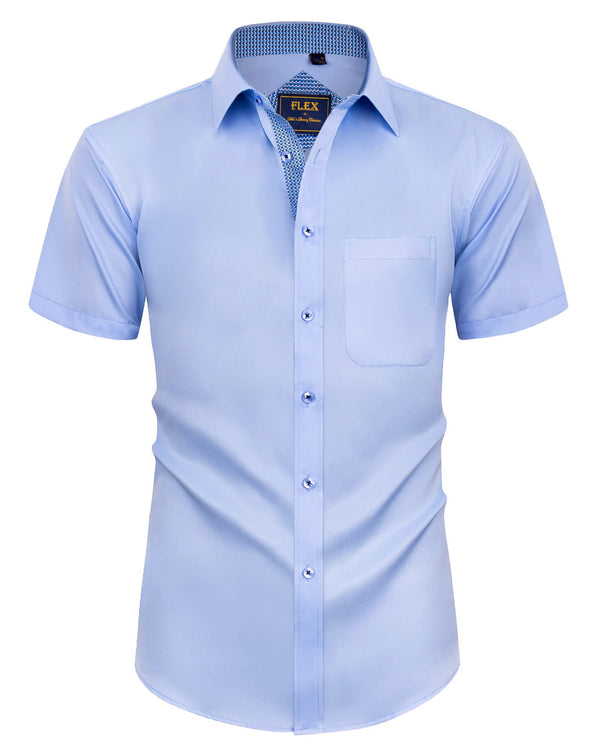 Mens Short Sleeve Dress Shirts Wrinkle Free Solid Casual Button Down Shirts with Pocket