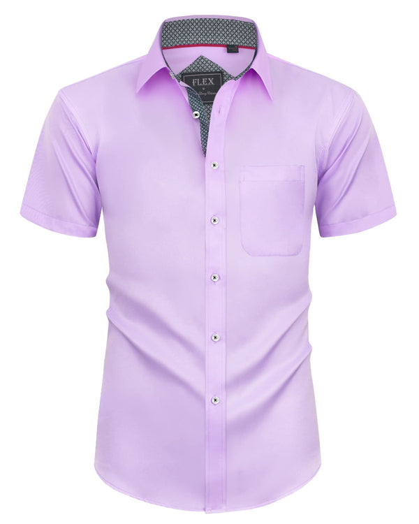 Mens Short Sleeve Dress Shirts Wrinkle Free Solid Casual Button Down Shirts with Pocket