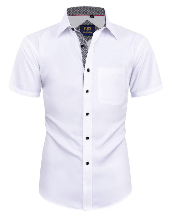 Mens Short Sleeve Dress Shirts Wrinkle Free Solid Casual Button Down Shirts with Pocket