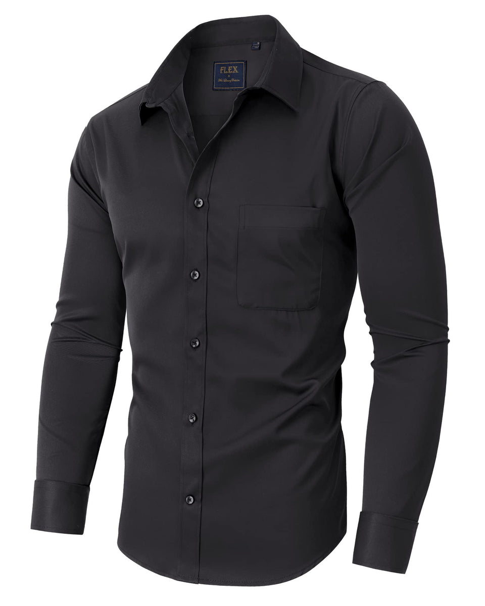 Men's Dress Shirts Long Sleeve Wrinkle-Free Stretch Formal Solid Busin ...