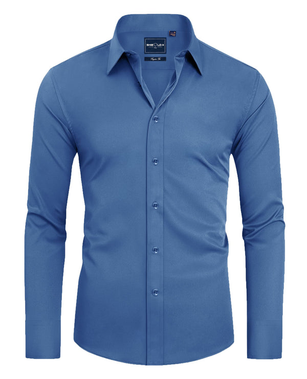 Men's Slim Fit Button Down Shirts Long Sleeve Stretch Wrinkle-Free Shirt Stain Sheild