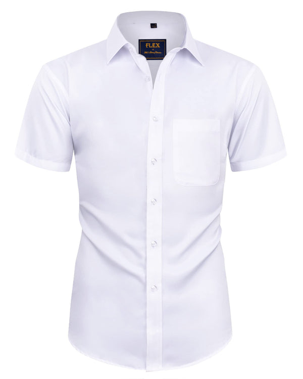 Mens Short Sleeve Dress Shirts Wrinkle Free Solid Casual Button Down Shirts with Pocket