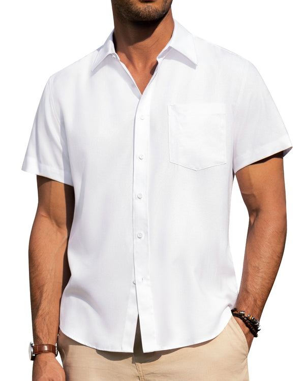 Alimens & Gentle Mens Linen Shirts Short Sleeve Button Down Shirts Wrinkle Free