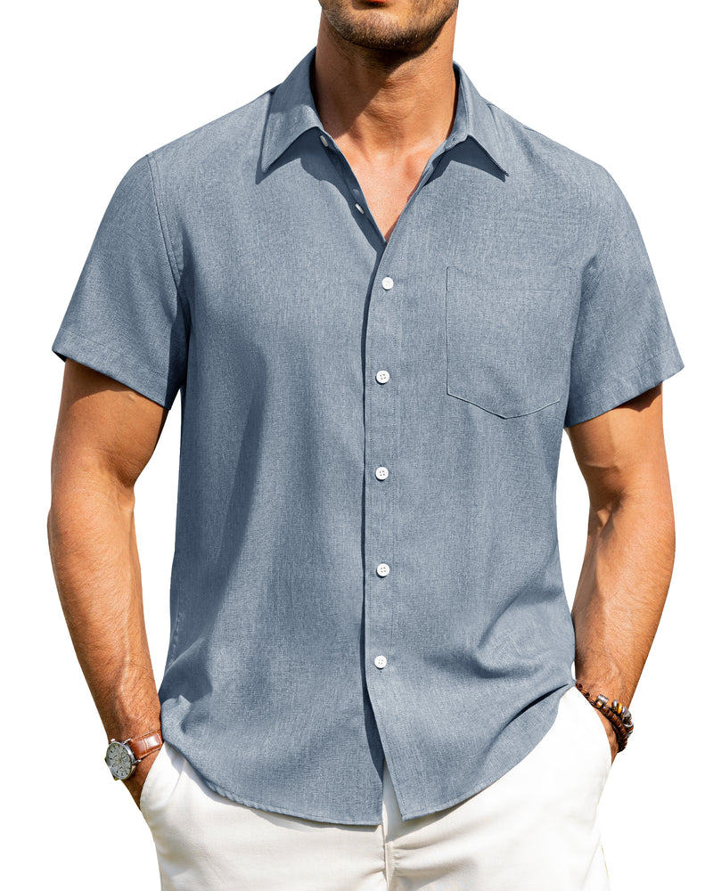 Alimens & Gentle Mens Linen Shirts Short Sleeve Button Down Shirts Wrinkle Free