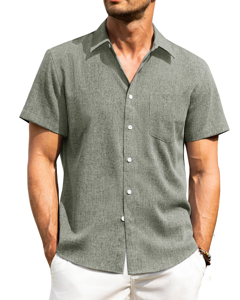 Alimens & Gentle Mens Linen Shirts Short Sleeve Button Down Shirts Wrinkle Free