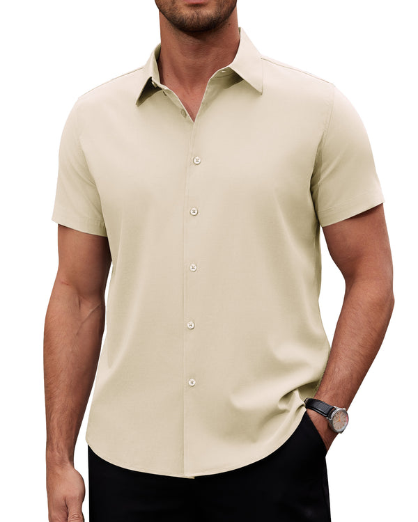 Alimens & Gentle Men's Short Sleeve Dress Shirts Stretch Regular Fit