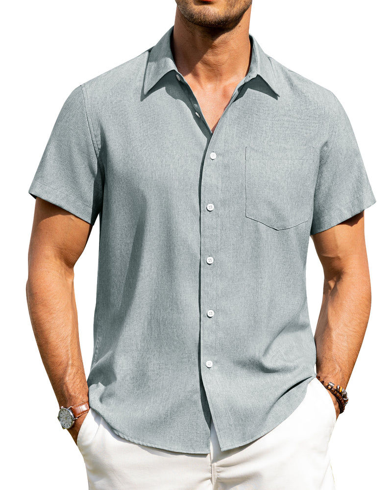 Alimens & Gentle Mens Linen Shirts Short Sleeve Button Down Shirts Wrinkle Free