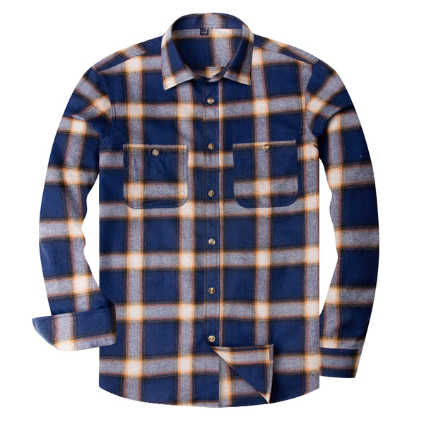 Men’s Plaid Flannel Shirts-Long Sleeve Casual Button Down Slim